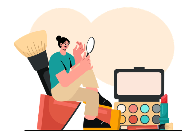 Female doing self makeup  Illustration