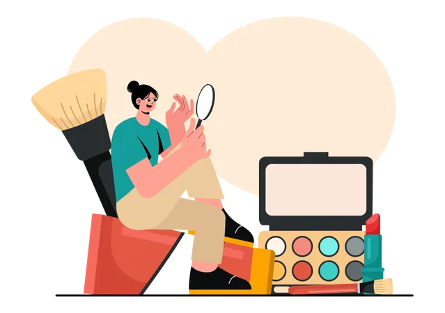 Female doing self makeup  Illustration