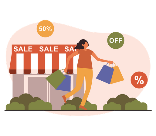 Female doing shopping at discount store Illustration