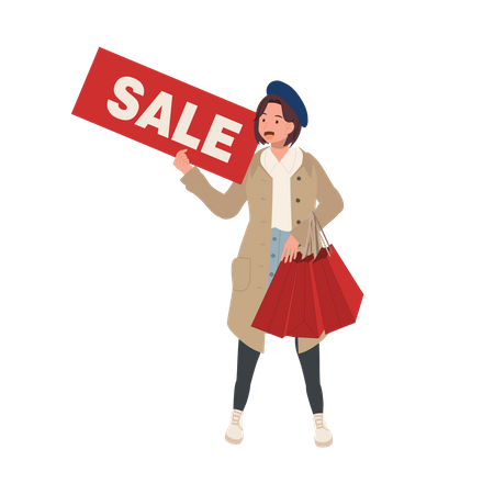 Female doing shopping during autumn offer  Illustration