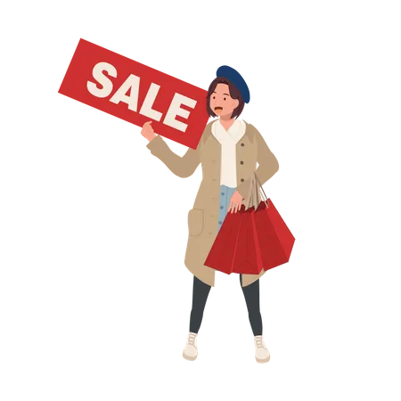 Female doing shopping during autumn offer  Illustration