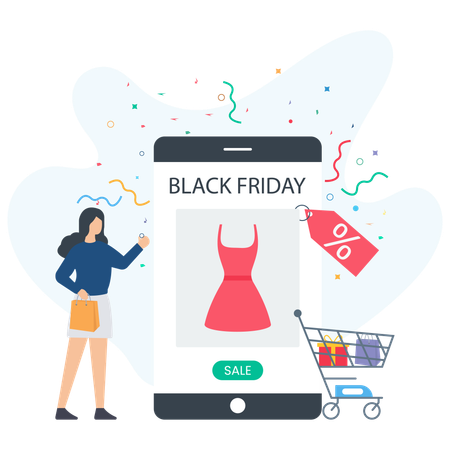 Female Doing shopping During Black Friday Sale  Illustration