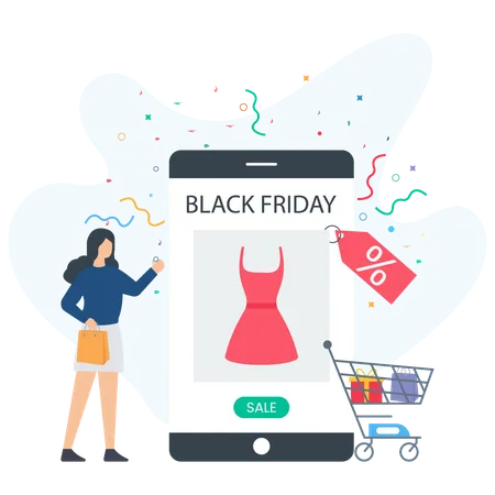 Female Doing shopping During Black Friday Sale  Illustration