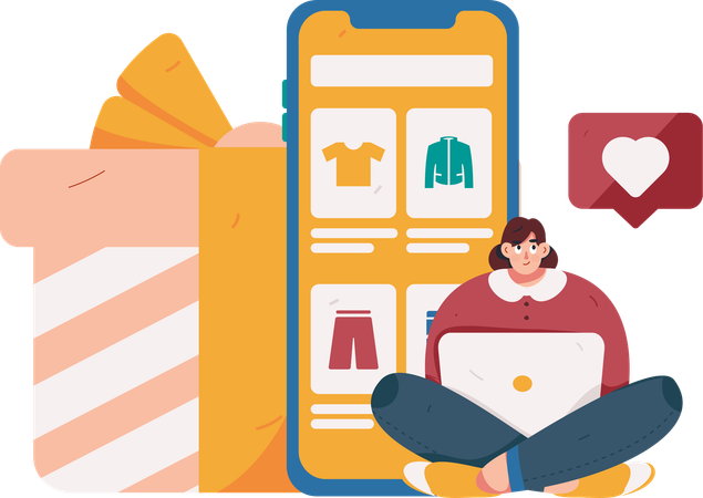 Female doing shopping on phone  Illustration