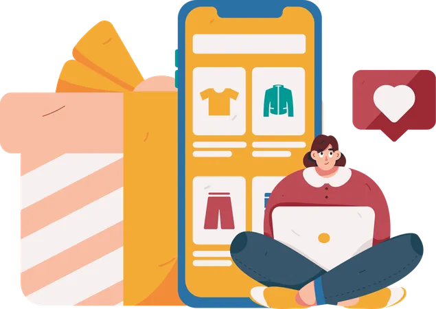 Female doing shopping on phone  Illustration