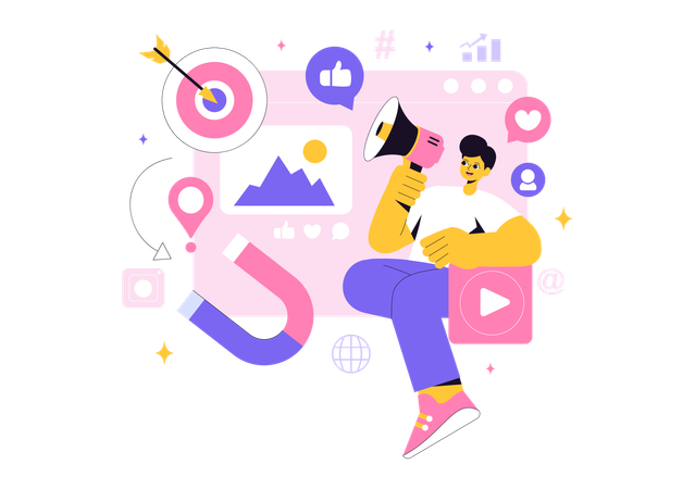 Female Doing Social Media Advertising  Illustration