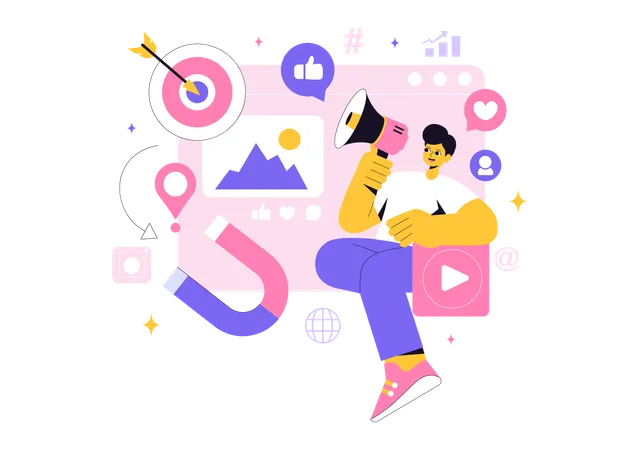 Female Doing Social Media Advertising  Illustration