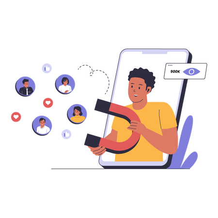 Female Doing Social media reach  Illustration