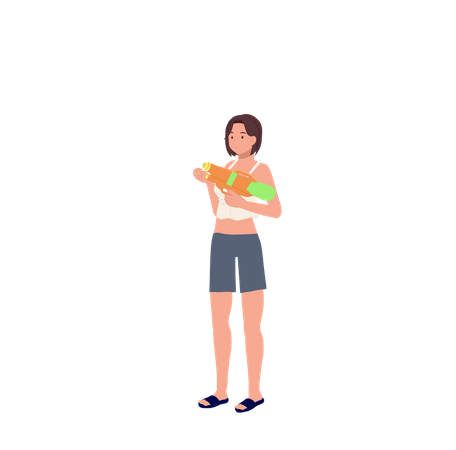 Female doing songkran celebration  일러스트레이션