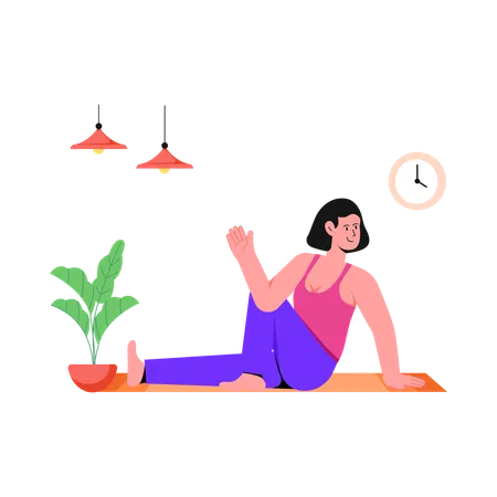 Female Doing Spinal Twist  Illustration