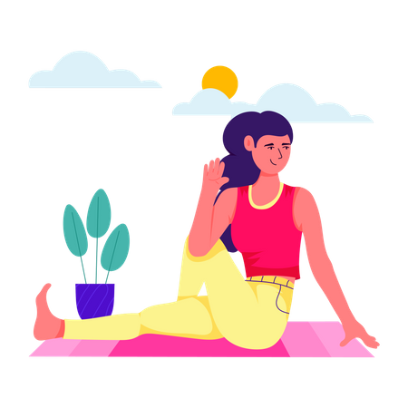 Female doing Spinal Twist  Illustration