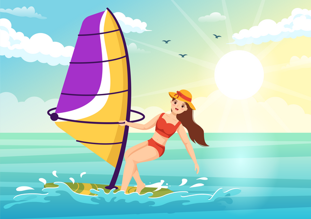 Female doing Windsurfing  Illustration