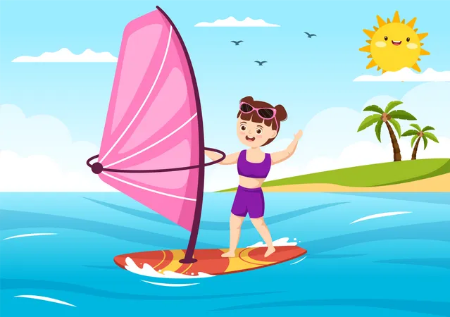 Female doing Windsurfing  Illustration