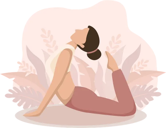 Woman Practicing Yoga Flat Design Illustration