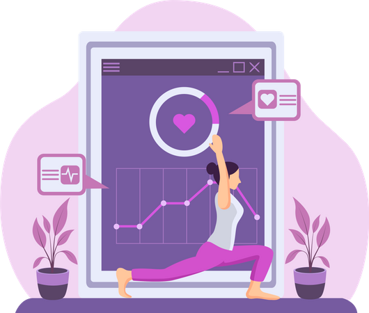 Female Doing Yoga and checking heartbeat  Illustration