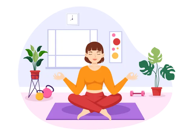 Yoga And Meditation Practices Illustration With Health Benefits Of The Body For Web Banner Or Landing Page In Flat Cartoon Hand Drawn Templates Illustration