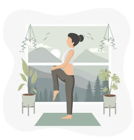 Female Doing Yoga at Home  Illustration
