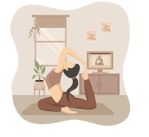 Female Doing Yoga At Home  Illustration