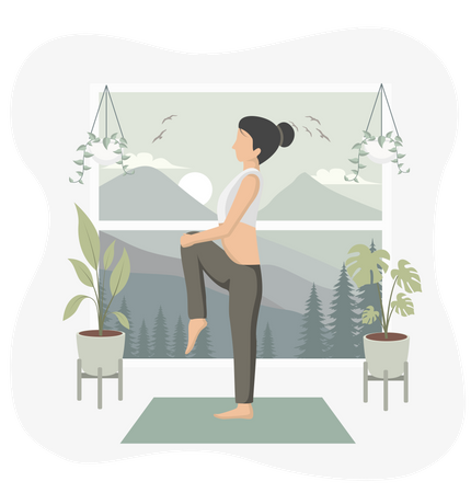 Female Doing Yoga at Home  Illustration