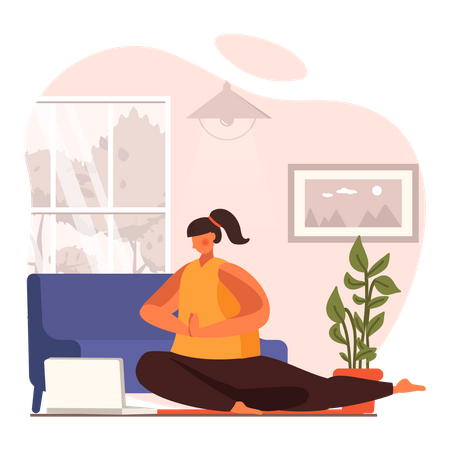 Female Doing Yoga Pose at Home Illustration