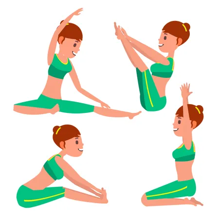 Female Doing Yoga With Different Poses Illustration