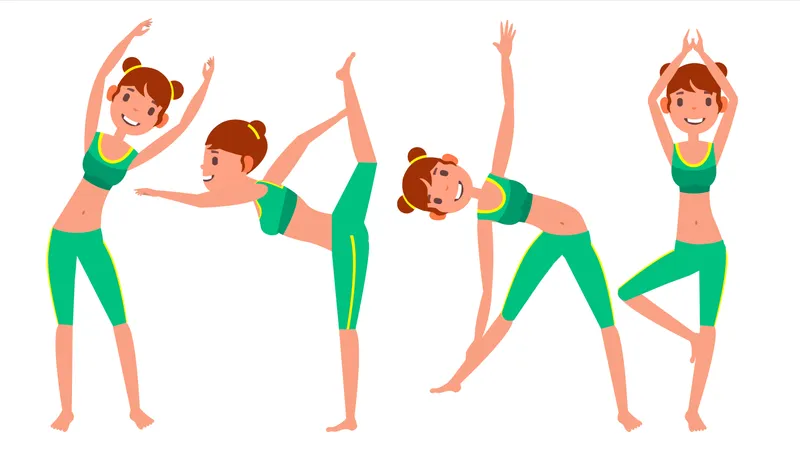 Female Doing Yoga With Different Poses  Illustration