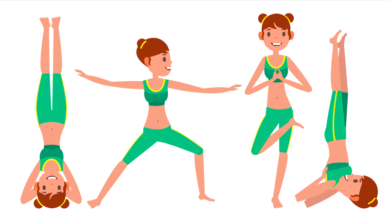 Female Doing Yoga With Different Poses  Illustration