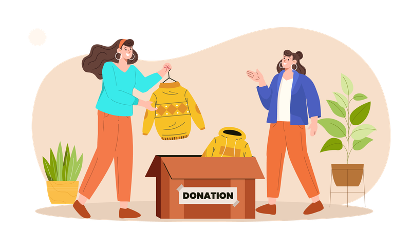 Female Donating Cloth  Illustration