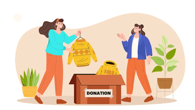 Female Donating Cloth  Illustration