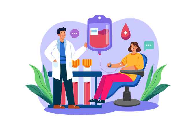Female Donor Giving Blood For Donation Illustration