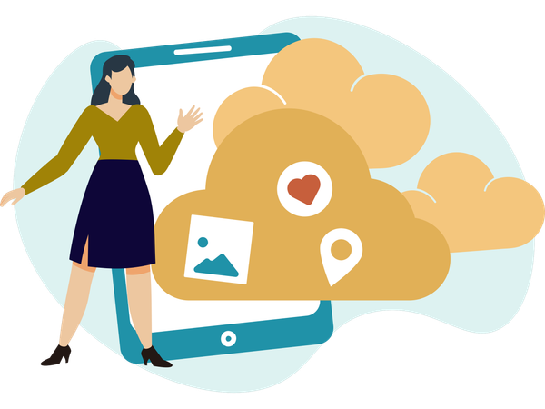 Female Download Cloud data  Illustration