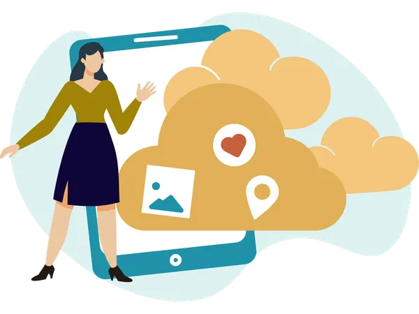 Female Download Cloud data  Illustration