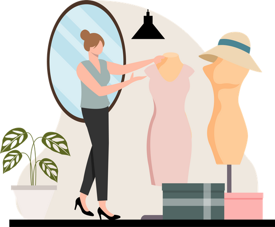 Female dressmaker working on dress Illustration