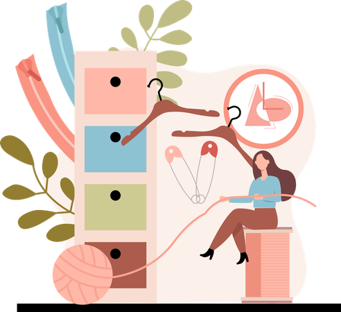Female dressmaker working on dress  Illustration