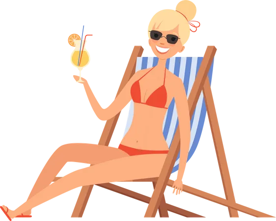 Beach Vacation Summertime Young People With Cocktails Illustration