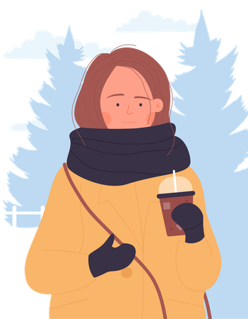 Female Drinking Coffee  Illustration