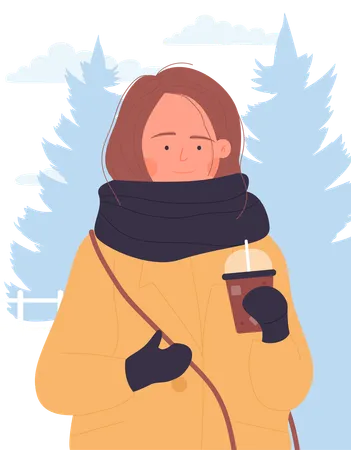 Female Drinking Coffee  Illustration