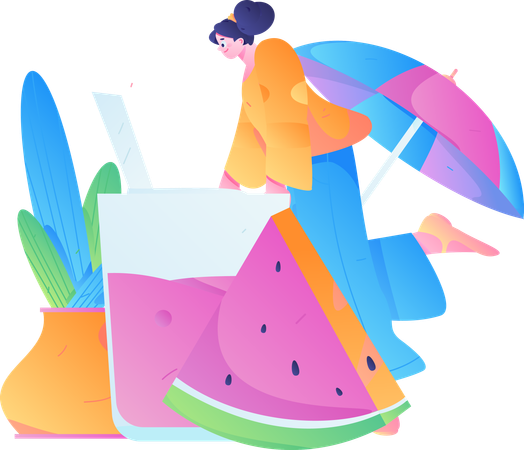 Female drinking fruit juice  Illustration