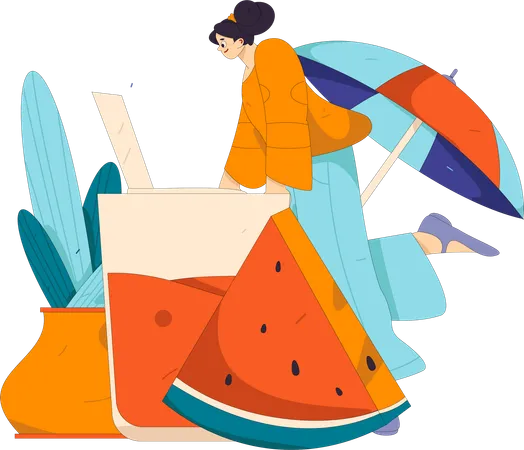 Female drinking fruit juice  Illustration