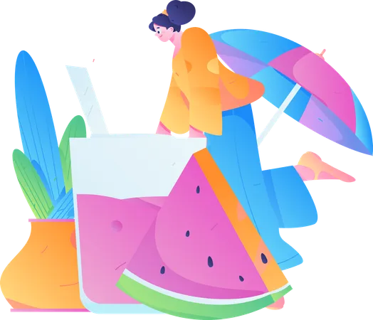 Female drinking fruit juice  Illustration