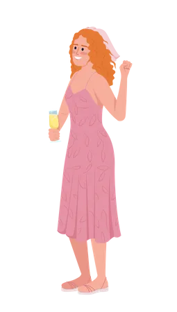 Smiling Ginger Haired Woman With Wine Glass Semi Flat Color Vector Character Editable Figure Full Body Person On White Simple Cartoon Style Illustration For Web Graphic Design And Animation Illustration