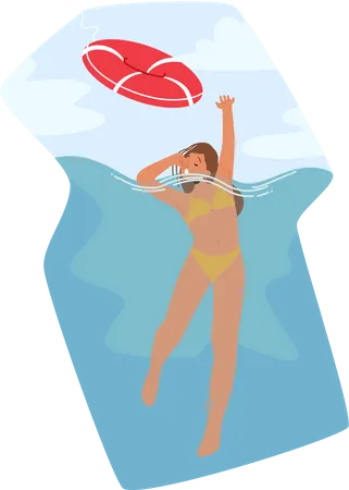 Female Character Drowning Trying To Keep Breath And Arm Flailing In Desperation Image Highlights The Danger Of Water And The Importance Of Water Safety Measures Cartoon People Vector Illustration Illustration