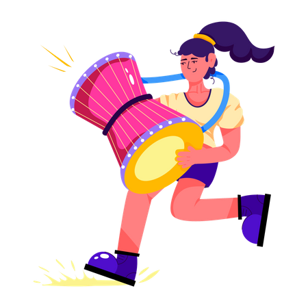 Female Drum Beater  Illustration