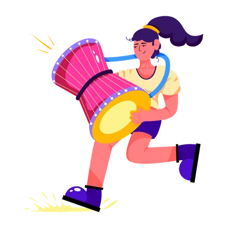 Female Drum Beater  Illustration