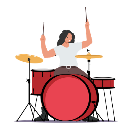 Female Drummer Playing At Concert Illustration