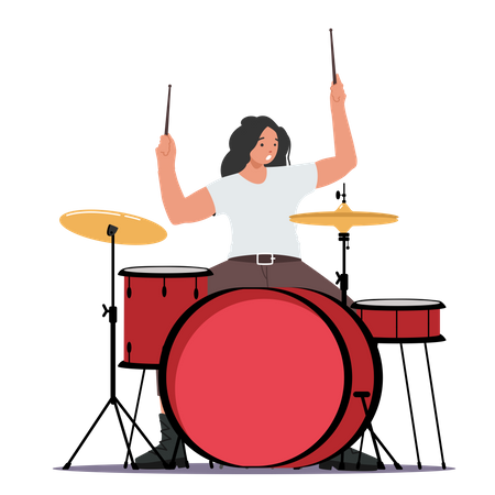 Female Drummer Playing At Concert  Illustration