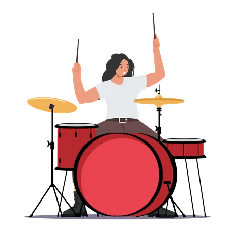 Female Drummer Playing At Concert  Illustration