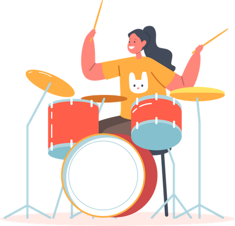 Female drummer playing at music concert  Illustration