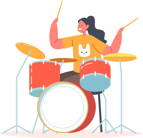 Female drummer playing at music concert  Illustration