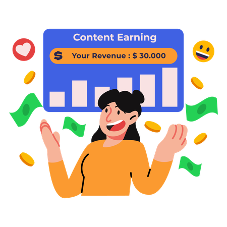 Female earning profit from social media content  イラスト